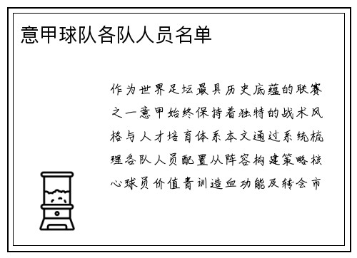 意甲球队各队人员名单