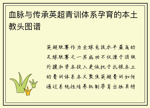 血脉与传承英超青训体系孕育的本土教头图谱