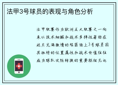 法甲3号球员的表现与角色分析